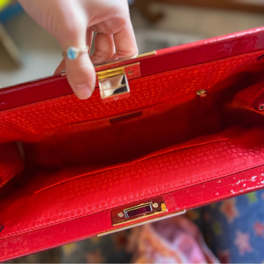 Kate Spade Knightsbridge Red Ostrich Embossed Leather Bag - Picture 6 of 6